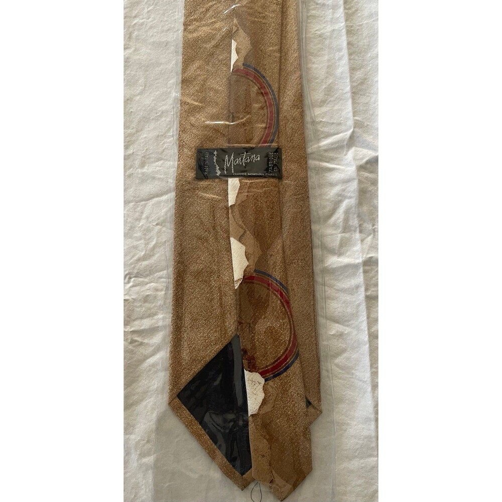 New 1980’s Vintage Dead Stock Claude Montana 100% Silk Tie -Taupe Iceberg Print - Picture 3 of 3